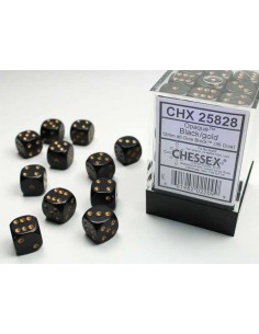 Chessex Opaque 12mm d6 with pips Dice Blocks (36 Dados) - Black w/gold