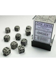 Chessex Opaque 12mm d6 with pips Dice Blocks (36 Dice) - Grey w/black