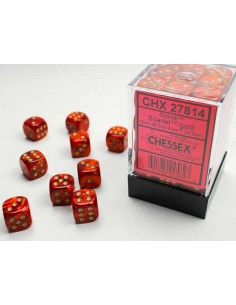 Chessex Signature 12mm d6 with pips Dice Blocks (36 Dice) - Scarab Scarlet w/gold