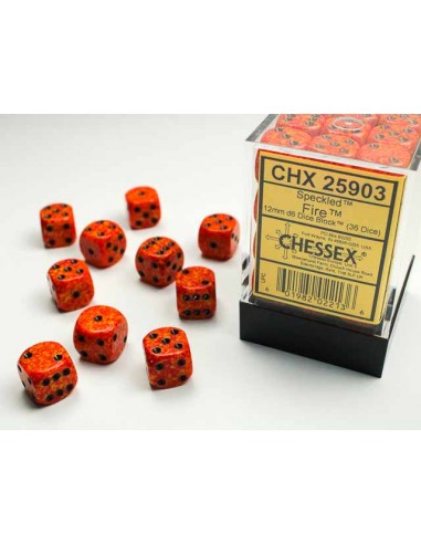 Chessex Speckled 12mm d6 Dice Blocks with Pips (36 Dice) - Fire