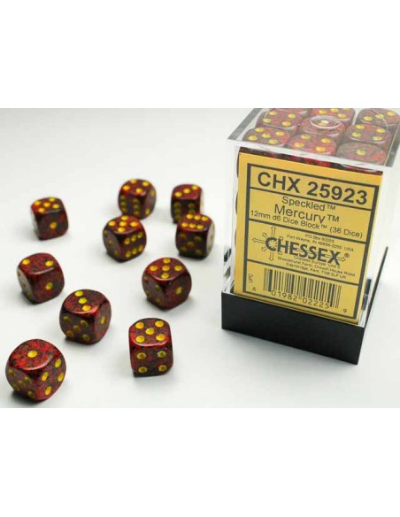 Chessex Speckled 12mm d6 Dice Blocks with Pips (36 Dados) – Mercury