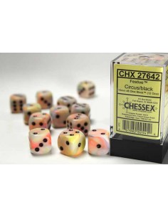 Chessex 16mm d6 Dice Blocks with Pips (12 Dados) - Festive Circus w/black