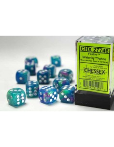 Chessex 16mm d6 with pips Dice Blocks (12 Dice) - Festive Waterlily/white