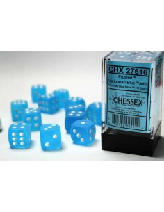 Chessex 16mm d6 with pips Dice Blocks (12 Dice) - Frosted Caribbean Blue w/white