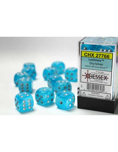 Chessex 16mm d6 Dice Blocks (12 Dice) - Luminary Sky/silver