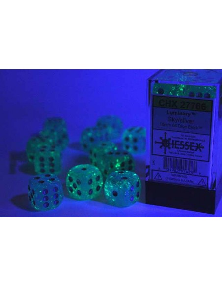 Chessex 16mm d6 Dice Blocks (12 Dados) - Luminary Sky/silver