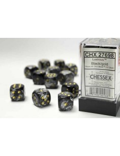 Chessex 16mm d6 with pips Dice Blocks (12 Dice) - Lustrous Black w/gold