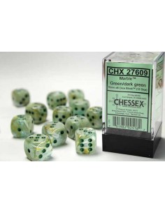 Chessex 16mm d6 with pips Dice Blocks (12 Dice) - Marble Green w/dark green