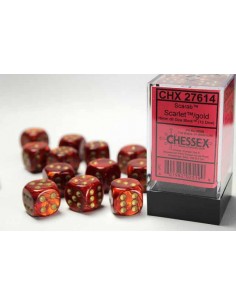 Chessex 16mm d6 with pips Dice Blocks (12 Dice) - Scarab Scarlet w/gold