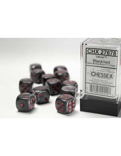 Chessex 16mm d6 Dice Blocks with Pips (12 Dados) - Velvet Black w/red