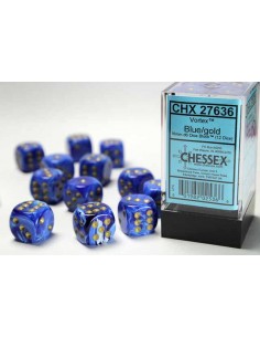 Chessex 16mm d6 Dice Blocks with Pips (12 Dados) - Vortex Blue w/gold