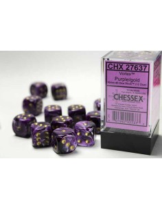 Chessex 16mm d6 Dice Blocks with Pips (12 Dados) - Vortex Purple/gold