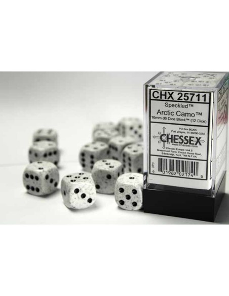 Chessex 16mm d6 Dice Blocks with Pips (12 Dados) - Speckled Arctic Camo