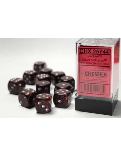 Chessex 16mm d6 Dice Blocks with Pips (12 Dados) - Speckled Silver Volcano