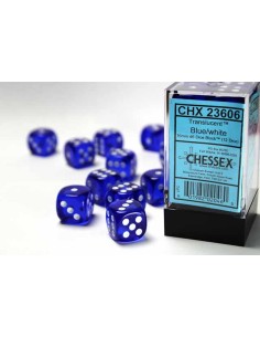 Chessex 16mm d6 Dice Blocks with Pips (12 Dados) - Translucent Blue/white