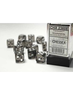 Chessex 16mm d6 with pips Dice Blocks (12 Dice) - Translucent Smoke w/white