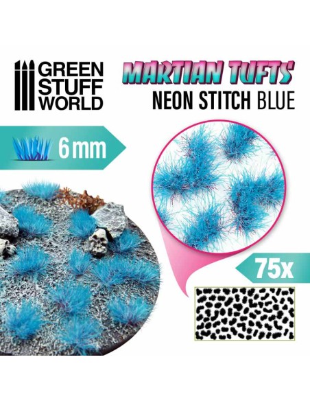 Green Stuff World - Martian Fluor Tufts - 6mm self-adhesive - NEON STITCH BLUE