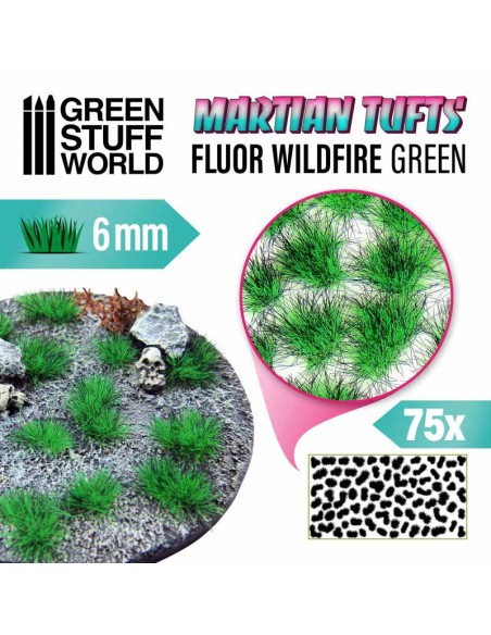 Green Stuff World - Martian Fluor Tufts - 6mm self-adhesive - FLUOR WILDFIRE GREEN