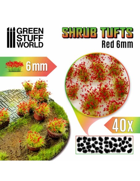 Green Stuff World - Shrubs TUFTS - 6mm self-adhesive - RED FLOWERS