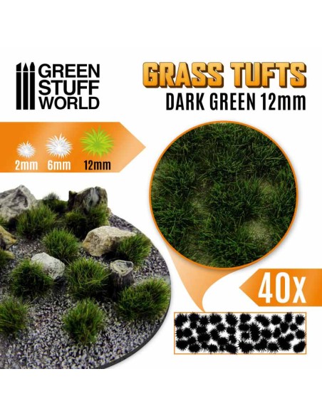 Green Stuff World - Grass TUFTS - 12mm self-adhesive - DARK GREEN