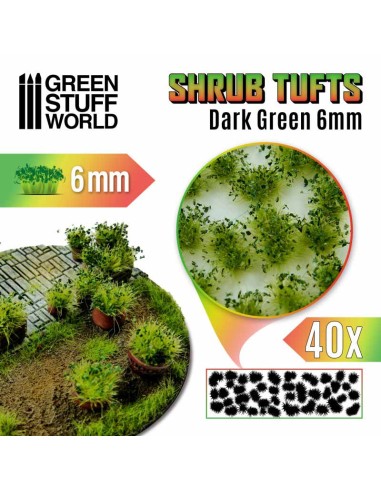 Green Stuff World - Shrubs TUFTS - 6mm self-adhesive - DARK GREEN