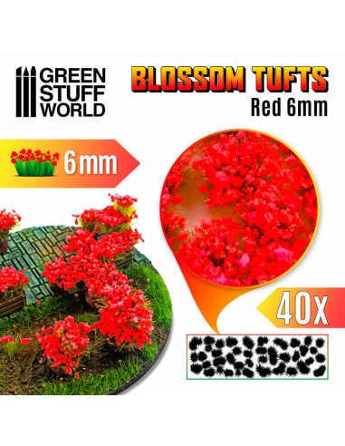 Green Stuff World - Blossom TUFTS - 6mm self-adhesive - RED Flowers