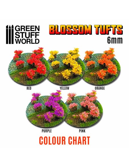 Green Stuff World - Blossom TUFTS - 6mm self-adhesive - RED Flowers