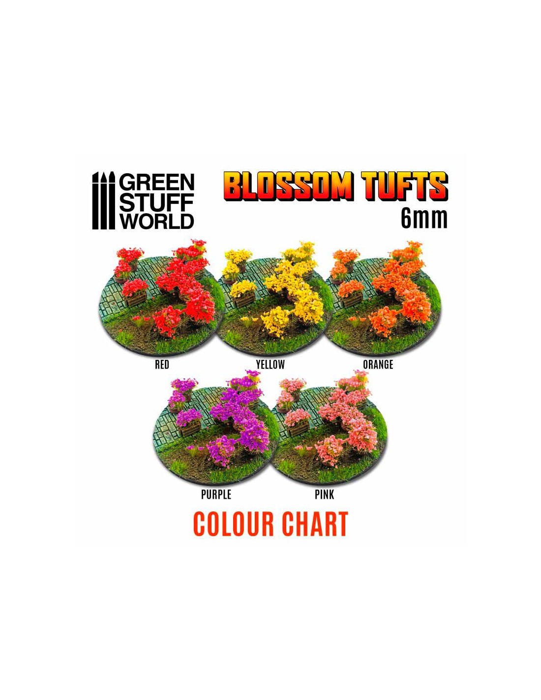 Green Stuff World - Blossom TUFTS - 6mm self-adhesive - PINK Flowers