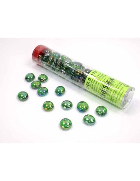 Chessex Gaming Glass Stones in Tube - Crystal Green Iridized