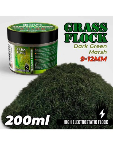 Green Stuff World - Static Grass Flock 9-12mm - DARK GREEN MARSH - 200 ml