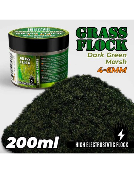 Green Stuff World - Static Grass Flock 4-6mm - DARK GREEN MARSH - 200 ml