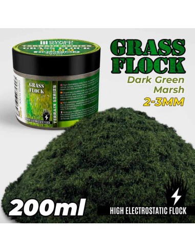 Green Stuff World - Static Grass Flock 2-3mm - DARK GREEN MARSH - 200 ml