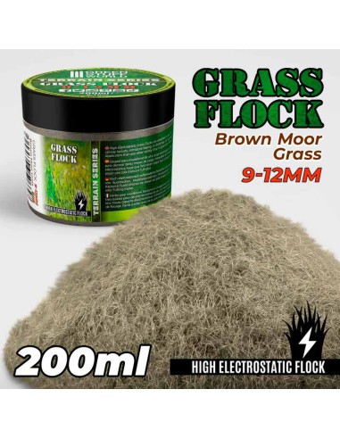 Green Stuff World - Static Grass Flock 9-12mm - BROWN MOOR GRASS - 200 ml