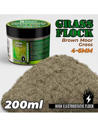 Green Stuff World - Static Grass Flock 4-6mm - BROWN MOOR GRASS - 200 ml