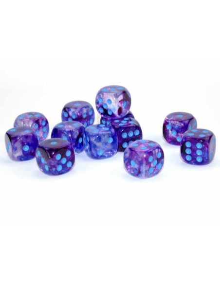 Chessex 16mm d6 Dice Blocks (12 Dados) - Nebula Nocturnal/blue Luminary