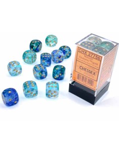 Chessex 16mm d6 Dice Blocks (12 Dice) - Nebula Oceanic/gold Luminary