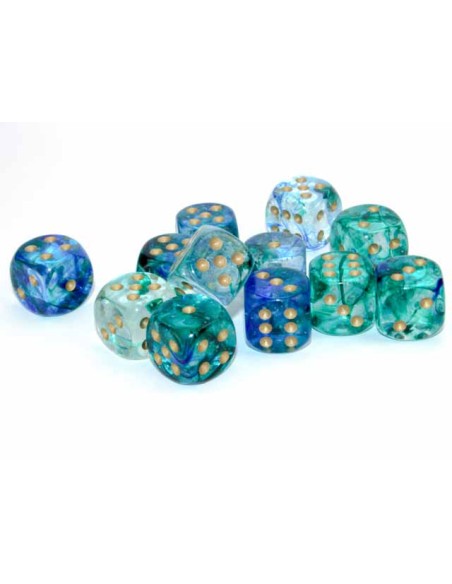 Chessex 16mm d6 Dice Blocks (12 Dados) - Nebula Oceanic/gold Luminary