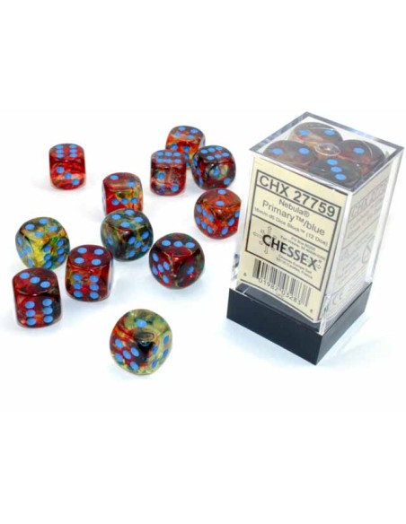 Chessex 16mm d6 Dice Blocks (12 Dados) - Nebula Primary/blue Luminary