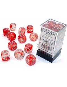 Chessex 16mm d6 Dice Blocks (12 Dice) - Nebula Red/silver Luminary