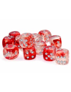 Chessex 16mm d6 Dice Blocks (12 Dice) - Nebula Red/silver Luminary 2