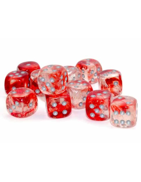 Chessex 16mm d6 Dice Blocks (12 Dados) - Nebula Red/silver Luminary