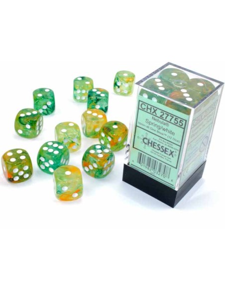 Chessex 16mm d6 Dice Blocks (12 Dados) - Nebula Spring/white Luminary