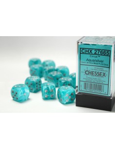 Chessex 16mm d6 Dice Blocks with Pips (12 Dados) - Cirrus Aqua w/silver