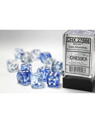 Chessex 16mm d6 with pips Dice Blocks (12 Dice) - Nebula Dark Blue w/white
