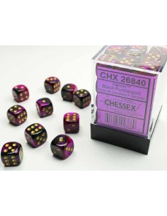 Chessex Gemini 12mm d6 Dice Blocks with Pips (36 Dados) - Black-Purple/gold