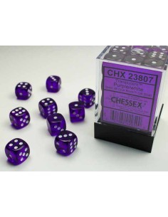 Chessex Translucent 12mm d6 Dice Blocks with Pips (36 Dados) - Purple/white