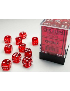 Chessex Translucent 12mm d6 Dice Blocks with Pips (36 Dice) - Red/white