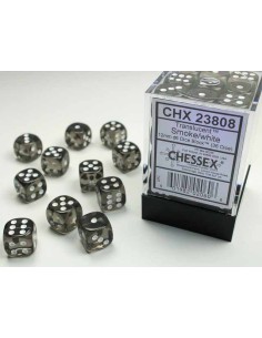 Chessex Translucent 12mm d6 Dice Blocks with Pips (36 Dice) - Smoke/white