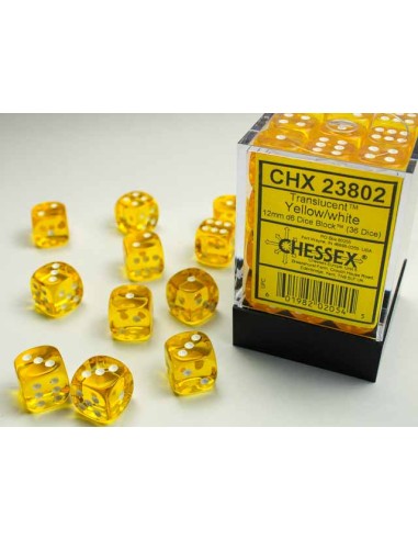 Chessex Translucent 12mm d6 Dice Blocks with Pips (36 Dados) - Yellow/white