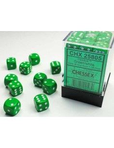 Chessex Opaque 12mm d6 Dice Blocks with Pips (36 Dados) - Green/white